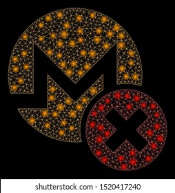 Glossy mesh wrong Monero with sparkle effect. Abstract illuminated model of wrong Monero icon. Shiny wire frame polygonal mesh wrong Monero. Vector abstraction on a black background.