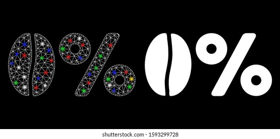 Glossy mesh zero caffeine icon with glow effect. Abstract illuminated model of zero caffeine. Shiny wire carcass polygonal mesh zero caffeine icon. Vector abstraction on a black background.