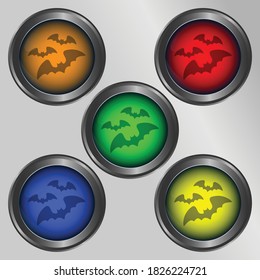 glossy metal button with gradient and flat vector bats icon,suitable for halloween,game,interface and other
