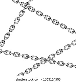 Glossy metal crossed chains on white