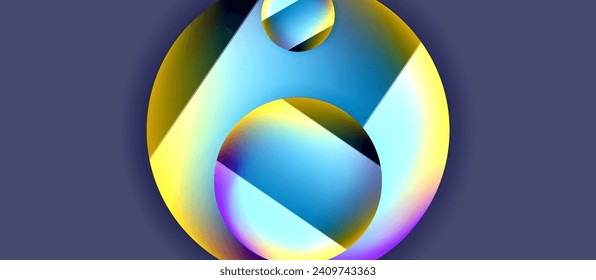 Glossy metal glowing circles geometric background. Minimal abstract composition. Vector illustration For Wallpaper, Banner, Background, Card, Book Illustration, landing page