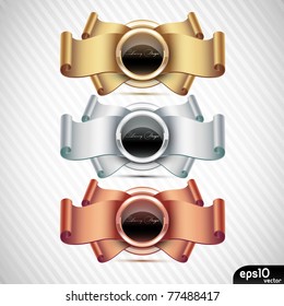 Glossy metal label with ribbons