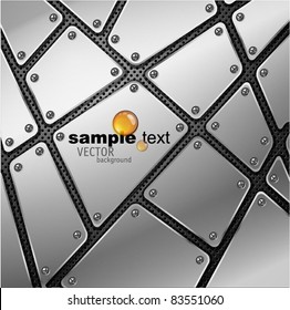 Glossy Metal Plate Vector Background With Screw And Rivets.