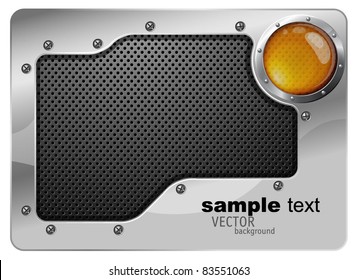 Glossy metal plate vector background with screw and rivets.