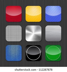 Glossy And Metallic App Icon Templates On A Dark Background. Vector Illustration