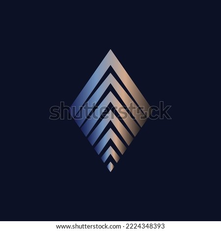Glossy metallic chevron rhombus vector logo isolated on black background. Logo for product, brand, company, business, and finance.