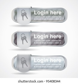 Glossy metallic login buttons with keys icon