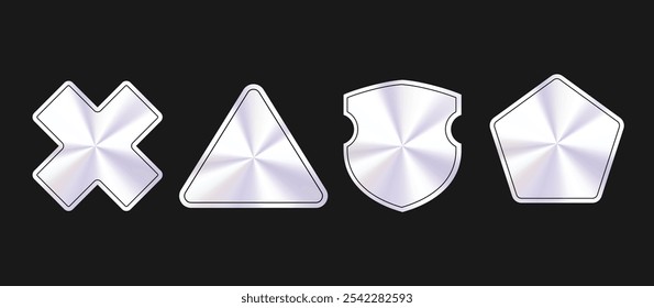 Glossy Metallic Round Badge Labels with Scalloped Edges EPS Vector for Elegant Branding and Packaging Designs