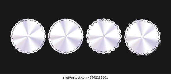 Etiquetas de crachá redondo metálico brilhante com bordas recortadas EPS Vetor para marcas e designs de embalagem elegantes
