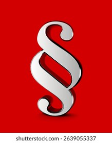 Glossy Metallic Section Sign Representing Legal and Law Concepts with Minimalist Design. Vector illustration on red background