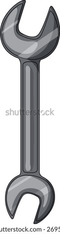 Glossy metallic wrench in cartoon vector style, isolated on white, with clean outlines