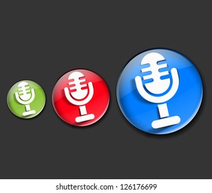 glossy mic icon, isolated on colorful background.