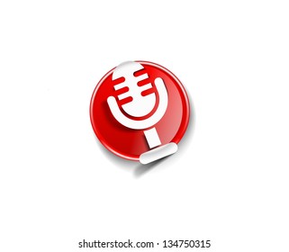 glossy mic icon, isolated on colorful background.