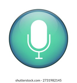 Botón de micrófono brillante. Icono de Vector de grabadora de voz. Esfera degradada azul verde. Símbolo de tecnología de entrada de audio. EPS 10.