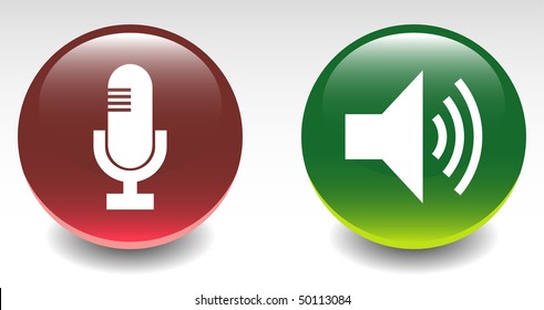 Glossy Microphone & Speaker Sign Icons