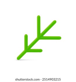 Brilhante ramo de árvore verde minimalista com varas design decorativo ilustração vetor realista 3d. Brilhante vidro brilhante ou parte de madeira metálica decoração de Natal brinquedo de abeto de Natal para celebração de férias