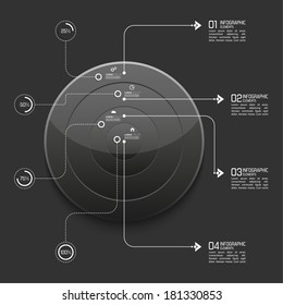 Glossy modern black plastic button with pointer for infographic