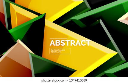 Glossy mosaic style geometric shapes - squares and triangles on black. Vector illustration