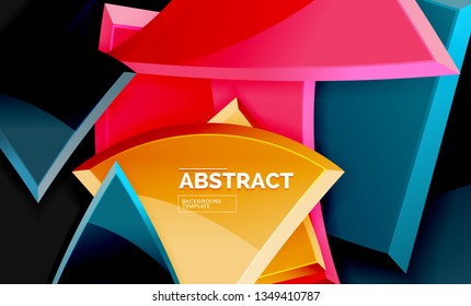 Glossy mosaic style geometric shapes - squares and triangles on black. Vector illustration