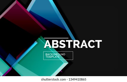 Glossy mosaic style geometric shapes - squares and triangles on black. Vector illustration