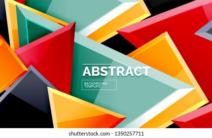 Glossy mosaic style geometric shapes - squares and triangles on black. Vector illustration