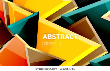 Glossy mosaic style geometric shapes - squares and triangles on black. Vector illustration