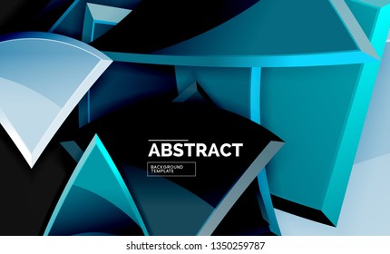 Glossy mosaic style geometric shapes - squares and triangles on black. Vector illustration
