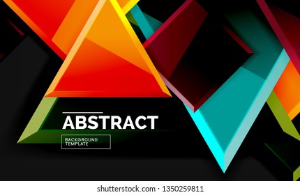 Glossy mosaic style geometric shapes - squares and triangles on black. Vector illustration
