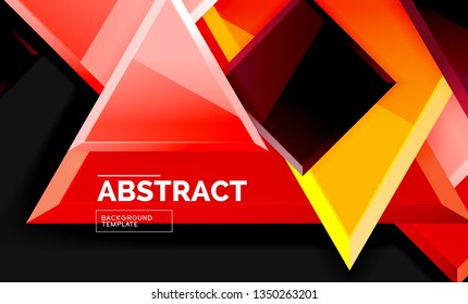 Glossy mosaic style geometric shapes - squares and triangles on black. Vector illustration