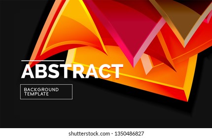 Glossy mosaic style geometric shapes - squares and triangles on black. Vector illustration