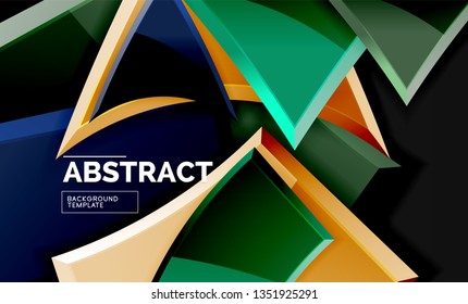 Glossy mosaic style geometric shapes - squares and triangles on black. Vector illustration