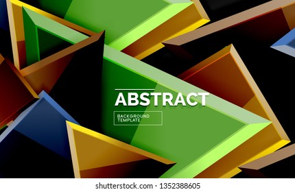 Glossy mosaic style geometric shapes - squares and triangles on black. Vector illustration