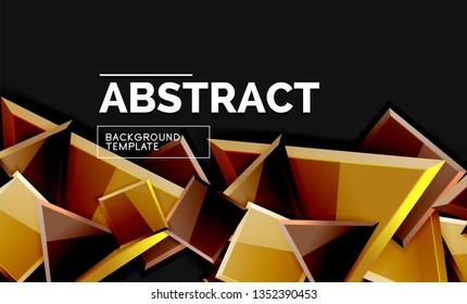 Glossy mosaic style geometric shapes - squares and triangles on black. Vector illustration