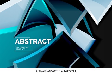 Glossy mosaic style geometric shapes - squares and triangles on black. Vector illustration