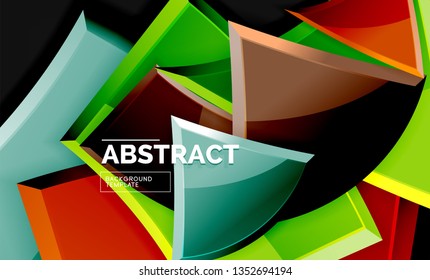 Glossy mosaic style geometric shapes - squares and triangles on black. Vector illustration