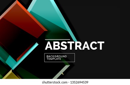 Glossy mosaic style geometric shapes - squares and triangles on black. Vector illustration