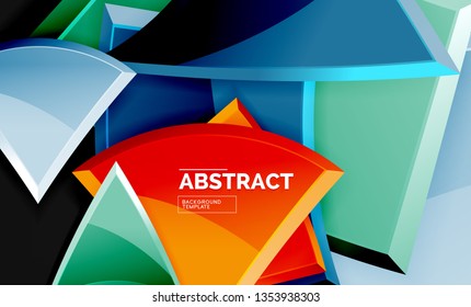 Glossy mosaic style geometric shapes - squares and triangles on black. Vector illustration