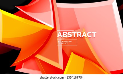 Glossy mosaic style geometric shapes - squares and triangles on black. Vector illustration