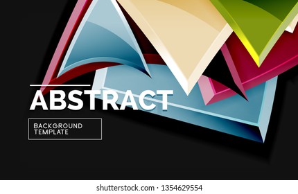 Glossy mosaic style geometric shapes - squares and triangles on black. Vector illustration