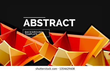 Glossy mosaic style geometric shapes - squares and triangles on black. Vector illustration