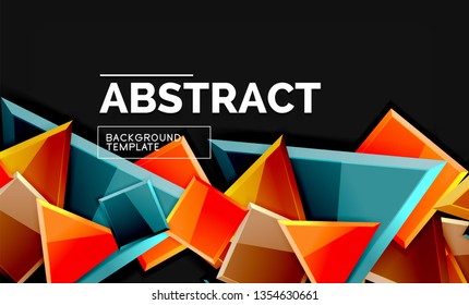 Glossy mosaic style geometric shapes - squares and triangles on black. Vector illustration