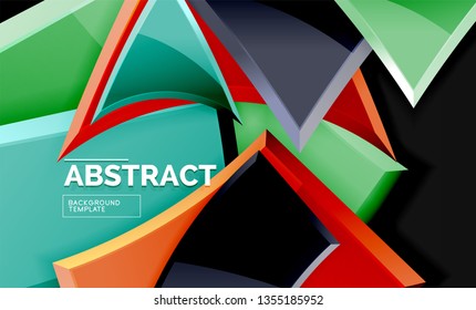 Glossy mosaic style geometric shapes - squares and triangles on black. Vector illustration