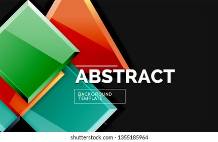 Glossy mosaic style geometric shapes - squares and triangles on black. Vector illustration