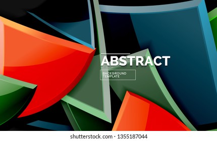 Glossy mosaic style geometric shapes - squares and triangles on black. Vector illustration