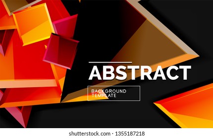 Glossy mosaic style geometric shapes - squares and triangles on black. Vector illustration