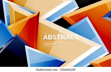 Glossy mosaic style geometric shapes - squares and triangles on black. Vector illustration