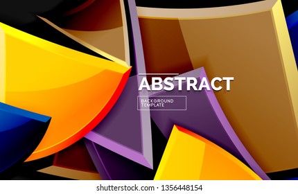 Glossy mosaic style geometric shapes - squares and triangles on black. Vector illustration