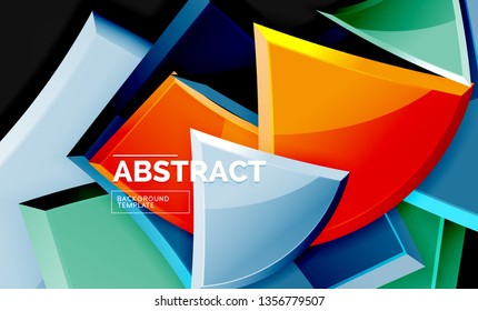 Glossy mosaic style geometric shapes - squares and triangles on black. Vector illustration