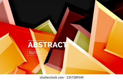 Glossy mosaic style geometric shapes - squares and triangles on black. Vector illustration