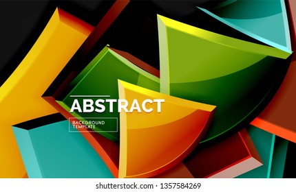 Glossy mosaic style geometric shapes - squares and triangles on black. Vector illustration